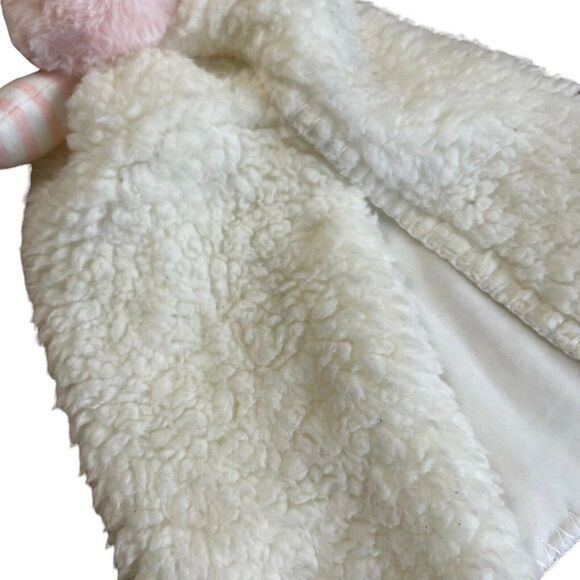 Mud Pie Lovey Pink Hippo Sherpa Wood Ring Baby Comfort Toy Blanket Cozy Plush - Picture 4 of 7